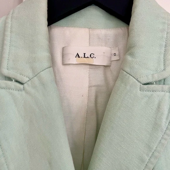 PRICE DROP! A.L.C. Sedgwick Mint Green Cotton Linen Double Breasted Blazer - Picture 4 of 9